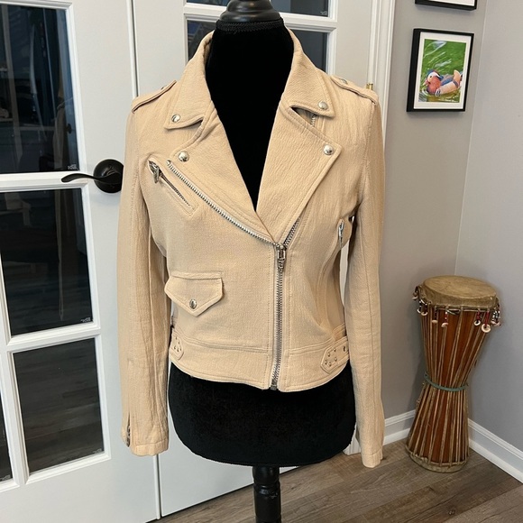 Blank NYC Cream 100% cotton Moto Jacket Asymmetrical Zipper size M EUC - Picture 3 of 16